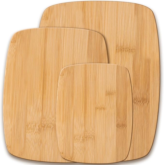 Bamboo Cutting Board Set of 3 - Reversible Wooden Cutting Boards for Kitchen, Chopping Meat, Cheese, Vegetables, Bread, Charcuterie, Serving Tray - 13"x9.5", 11"x8.5", 8"x6" Boards
