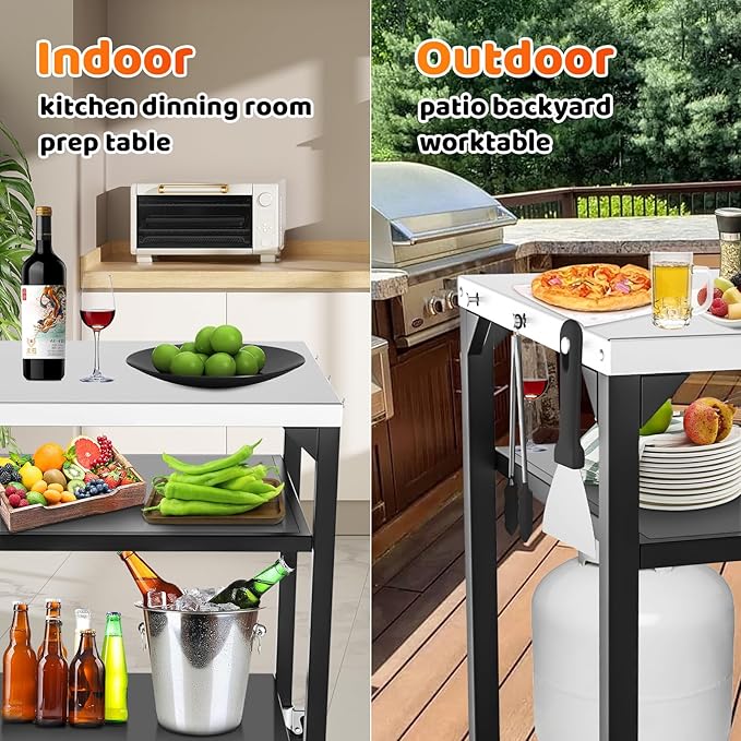 Pizza Oven Table for Ooni, Ninja, Woodfire, Blackstone, Bighorn, Cuisinart, Outdoor Grill Table for Ooni Pizza Oven Accessories, Movable Pizza Oven Stand as Food Prep Cart