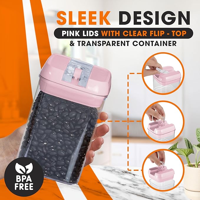 Cheer Collection Airtight Food Storage Containers, Kitchen Storage Containers for Pantry, Set of 8 Food Containers with Lids Airtight, Pantry Storage Containers & Organizers with Lids, Pink