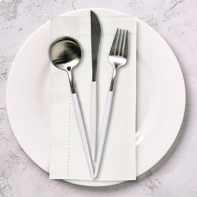 Urban Villa Cloth Napkins Ivory Hemstitch Dinner Napkins Set of 12 20X20 Inches 100% Cotton Absorbent Washable Durable Reusable Ideal for Farmhouse Party Thanksgiving Christmas Dinner Napkins