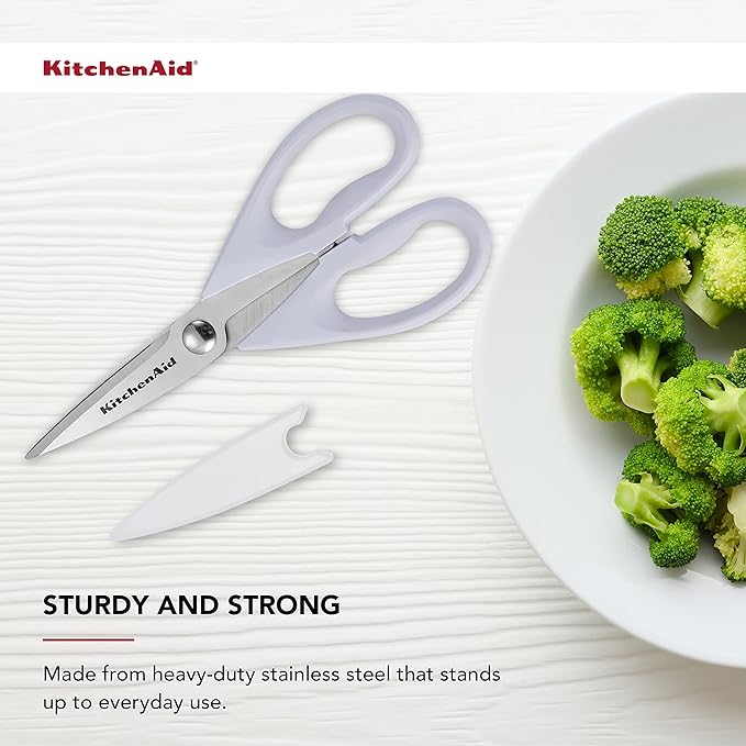 KitchenAid All Purpose Kitchen Shears with Protective Sheath Durable Stainless Steel Scissors, Dishwasher Safe, Soft Grip Comfort Handle, 8.72 Inch, Lavendar Cream
