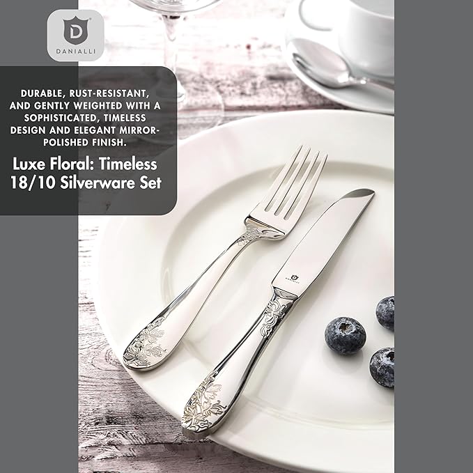 Modern Silverware Set, 18/10 Stainless Steel Flatware, Mirror Finish, Dishwasher Safe, Elegant Cutlery for Home and Dining, Built to Last (80-Piece, Imperial)