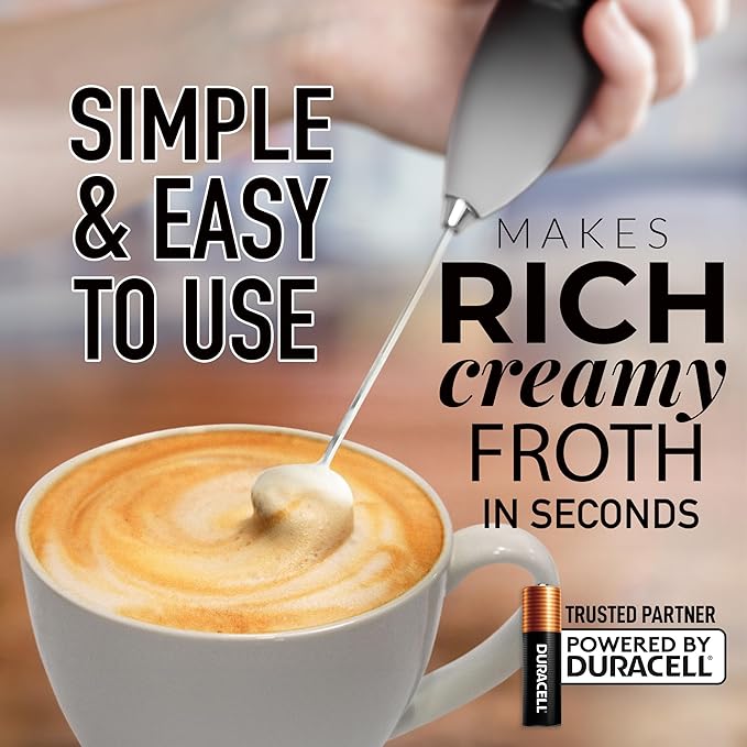 Zulay Kitchen Milk Frother Handheld Electric Whisk with AA Duracell Batteries – Durable Drink Mixer for Coffee, Lattes, Cappuccinos & More - Storm