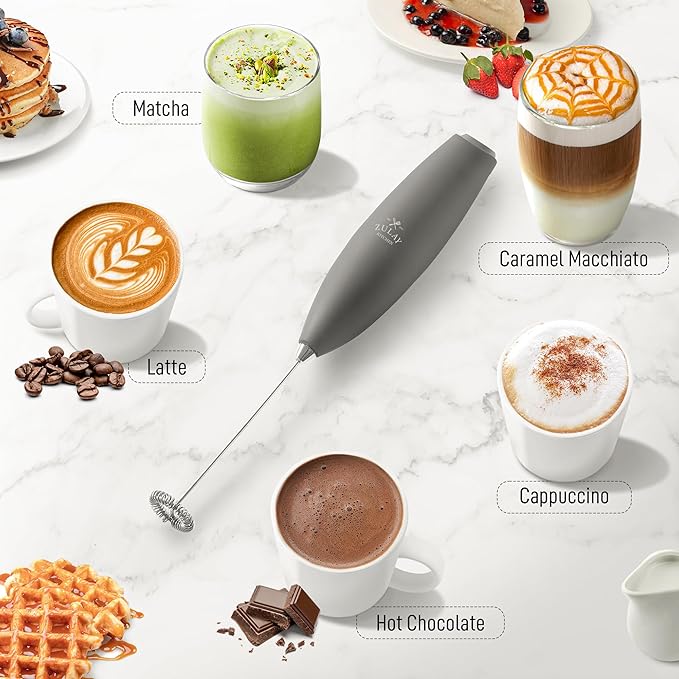 Zulay Kitchen Milk Frother Handheld Electric Whisk with AA Duracell Batteries – Durable Drink Mixer for Coffee, Lattes, Cappuccinos & More - Charcoal