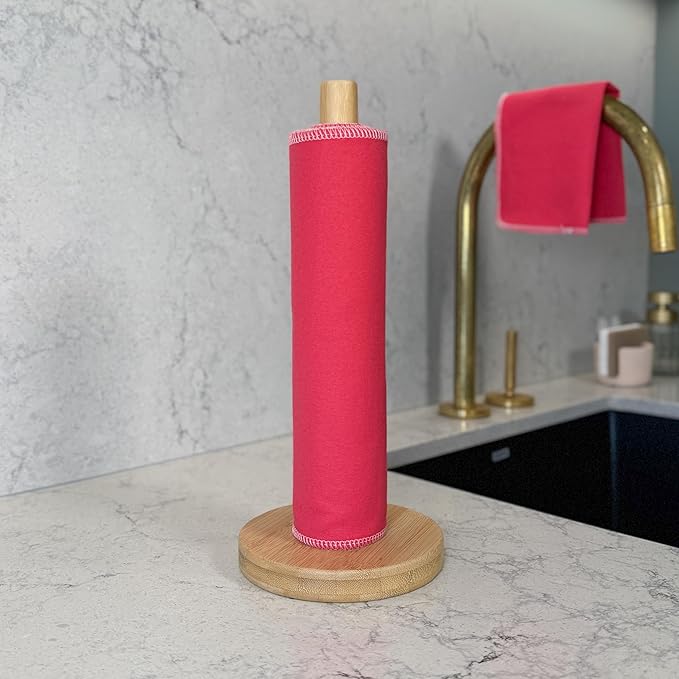 Reusable Paper Towels - 10 Pack - Roll of Washable Cotton Cloth Paper Towels - Paperless Reusable Napkins Cloth Washable - Absorbent + Long Lasting - Zero Waste Products - (Pink Power)