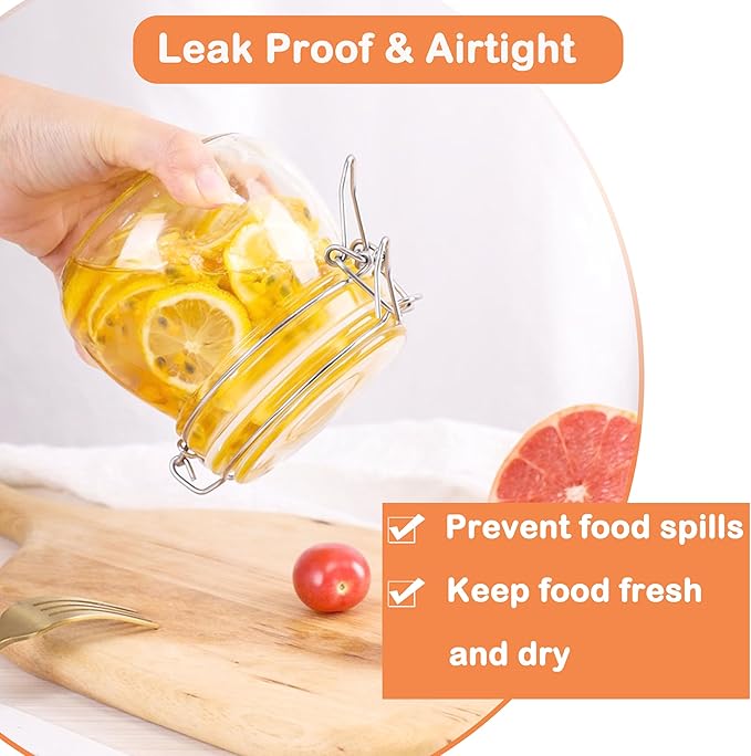 Glass Jars With Airtight Lid 32 Oz Wide Mouth Glass Containers With Lids 2 Pack Airtight Food Grade Storage Canisters With Clasp For Flour, Coffee, Sugar, pickle, Beans, Candy, Nuts, Rice, Pasta