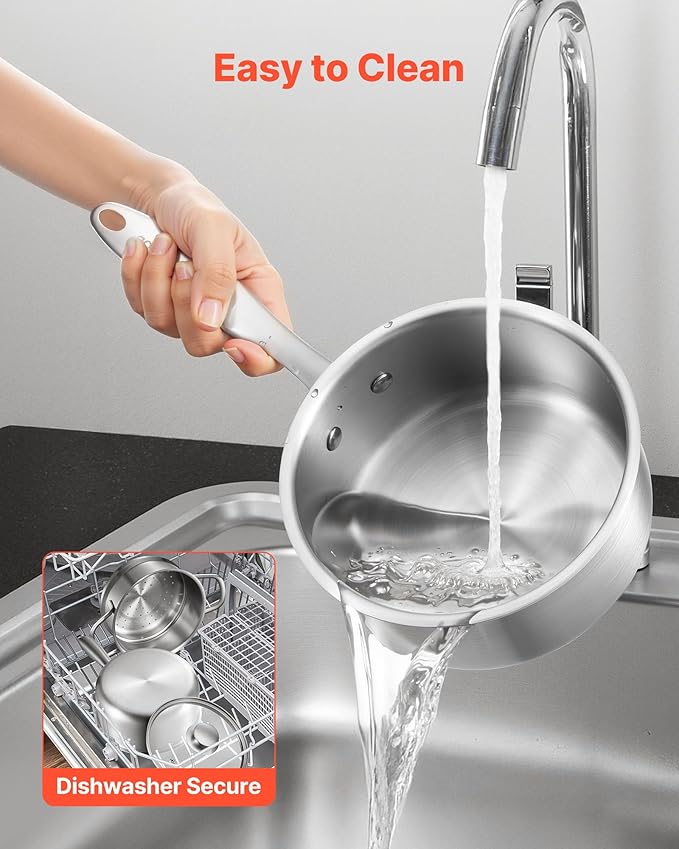 VEVOR 1.5 QT Saucepan with Steamer, Stainless Steel Saucepan with Glass Lid, Multipurpose Nonstick Stainless Steel Sauce Pot with Ergonomic Handle, Friendly for Oven, Dishwasher, Induction Cooker