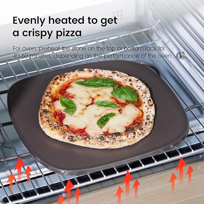 Pizza Stone, Unique Shape 12" x 11" x 0.47" Pizza Stones for Oven Grill BBQ, Heavy Duty Ceramic Coating Baking Stone for Pizza & Bread, Innovative Irregular Design Grilling Stone (Black)