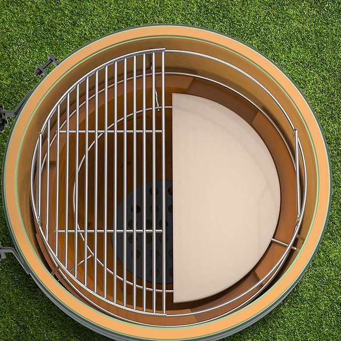 Heat Deflector Baking Stone Pizza Compatible with Kamado Joe Big Joe I, II, III, 19.8In 2-Pack Half-Moon Ceramic Cooking Stone for Big Green Egg XL Large Egg Vision Grills XL