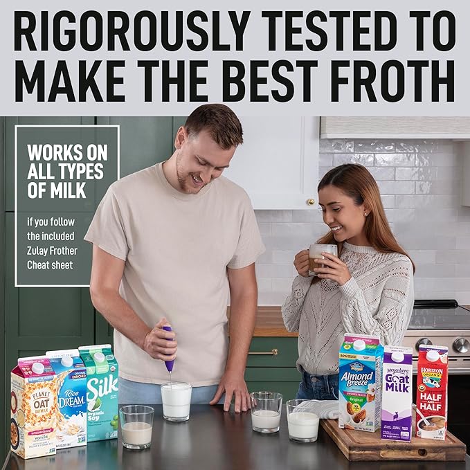 Zulay Kitchen Powerful Milk Frother Wand - Ultra Fast Handheld Drink Mixer - Electric Whisk Foam Maker for Coffee, Lattes, Cappuccino, Frappe, Matcha & Coffee Creamer - Milk Boss Deep Purple