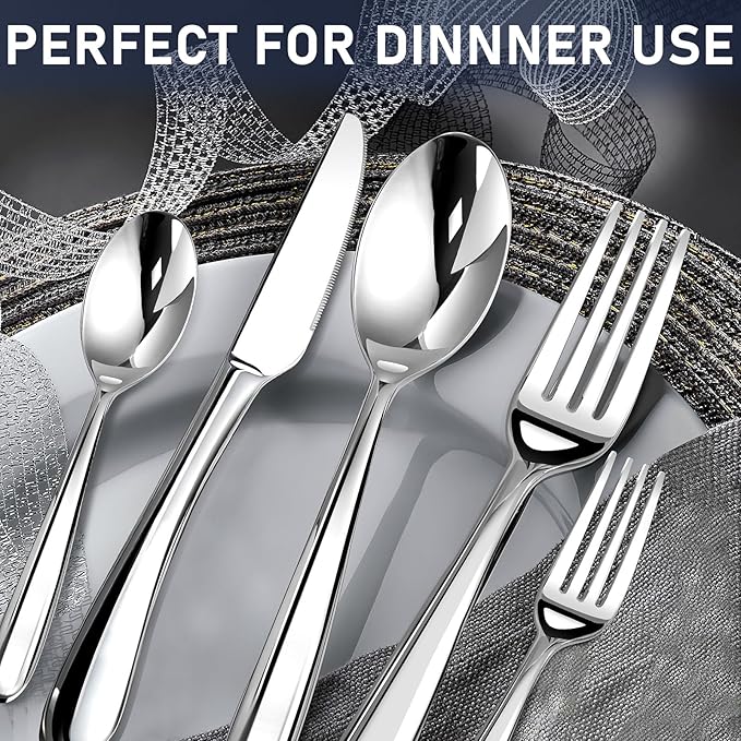 Heavy Duty Silverware Set for 8, 40 Piece Premium Stainless Steel Flatware Utensils Cutlery Set Including Steak Knife Fork and Spoon, Dishwasher Safe, Gift Package for Wedding Housewarming