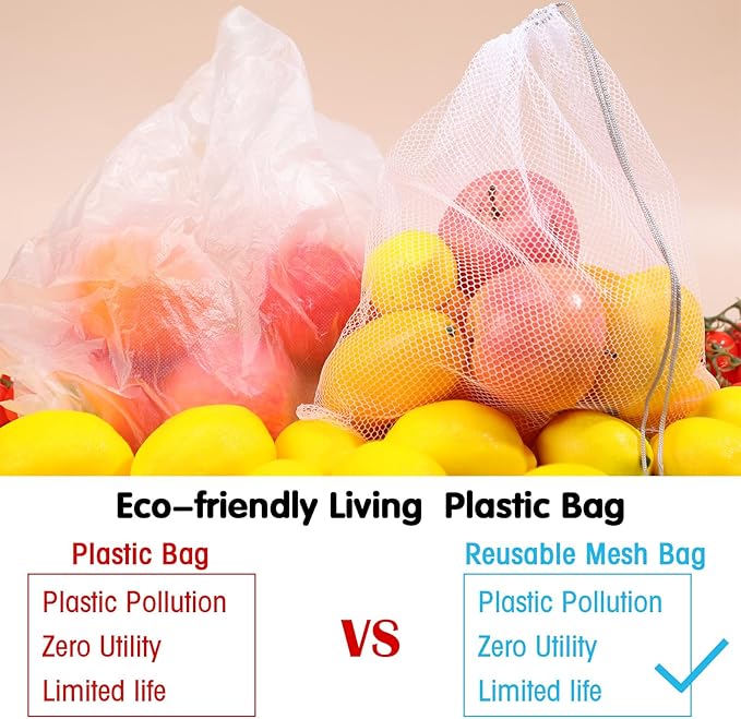 Frienda 20 Pcs Mesh Bags for Toys Storage 3 Sizes Reusable Produce Bags with Drawstring for Beach Bath Pool Toy Organizer, Fruits Vegetable Grocery Playroom Storage(Black, Gray, Blue)