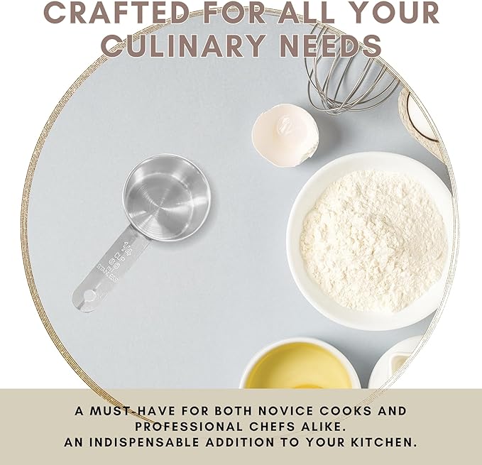 1/4 Cup Stainless Steel Measuring Cup | Sturdy Metal 60 ml | 60 cc | 2 oz | Single Cup for Wet and Dry Ingredients | Great for use as 1/4 Cup Dog Food Scoop - 4 PK