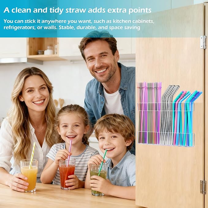2Pack 9.5" Large Acrylic Straw Holder for Cabinet Door – Kitchen Cabinets Straws Organizer, Reusable Tumbler, Small Kitchens Accessories Storage Container (Transparent)