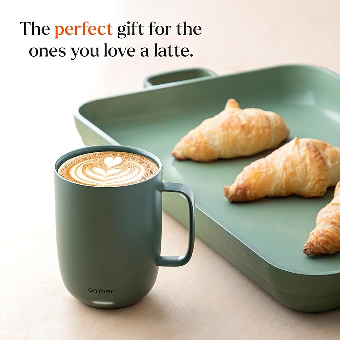 Ember Temperature Control 14oz Smart Mug 2, App-Controlled and Rechargeable Heated Coffee Cup Warmer with Intelligent LED Display, Sage Green.