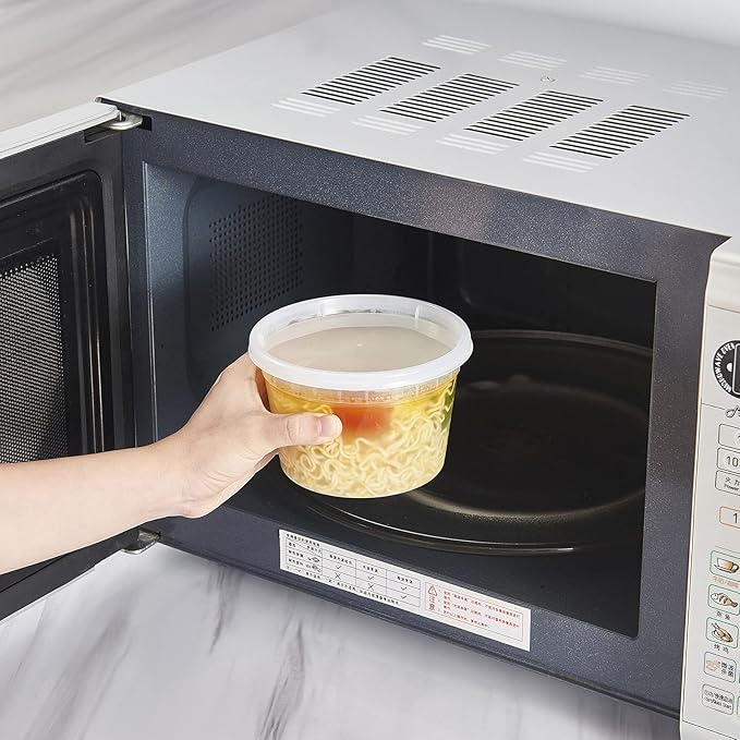 16 oz. Plastic Deli Containers With Lids, 48 Sets - Leakproof, Stackable, BPA Free, Microwavable, Freezer Safe (Formerly FULING)