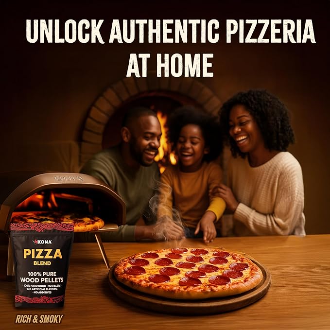 Kona Pizza Blend Wood Smoker Pellets, 100% Natural Hardwood - Rich Smoky Flavor - Ideal for Pizza Ovens, Smokers, and Smoker Tubes - 2 Pounds