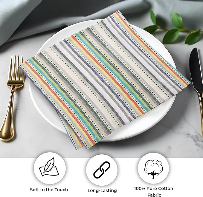 Urban Villa Cloth Napkins Set of 12 20x20 Inches 100% Cotton Napkins Cloth Washable Durable Reusable Absorbent Table Dinner Napkins Cloth for Hotel Lunch Restaurant Weddings Parties – Beige Stripes
