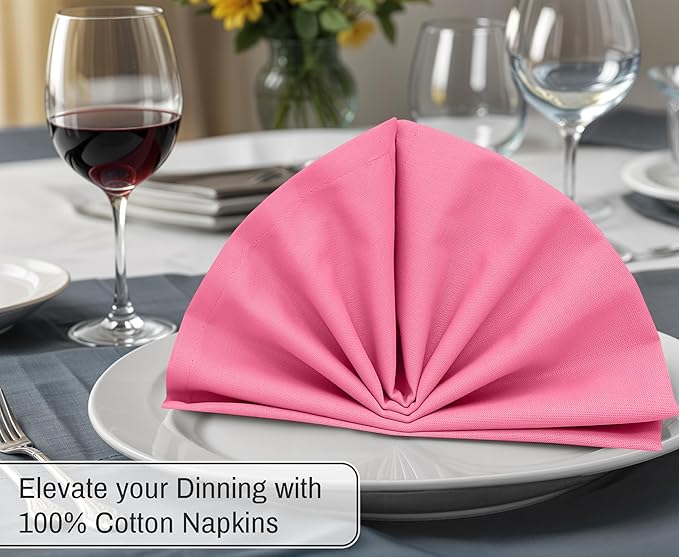 Ruvanti Cloth Napkins Set of 12, 18x18 Inches, 100% Cotton, Washable, Soft & Absorbent, Perfect for Wedding, Christmas, ‎Thanksgiving Dinners - Pink