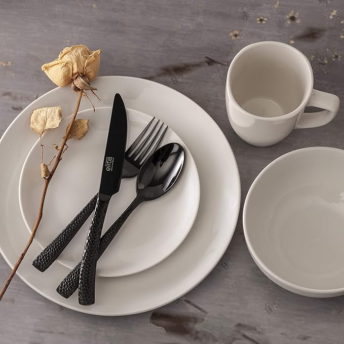 Gibson Elite Stonehenge 20-Piece Flatware Set, Service for 4 - Black w/Hammered Handle