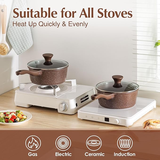 SENSARTE Saucepan Nonstick with Lid 2.5 Quarts Granite Coating Sauce Pot Medium Kitchen Cooking Pot, Induction Comptable, Free of Intentionally Added PFOA