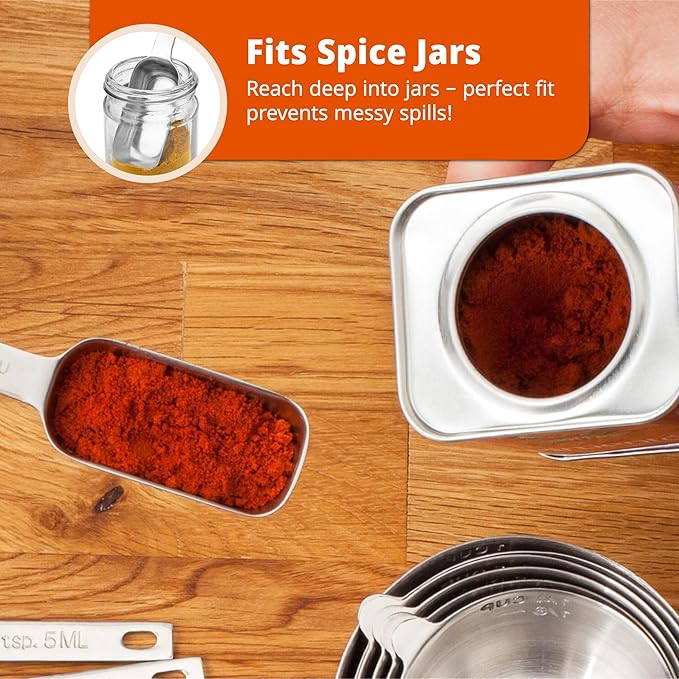 Premium 304 Stainless Steel Measuring Kit - 8-Piece Essential Cups and Spoons for Everyday Use, Stackable & Durable