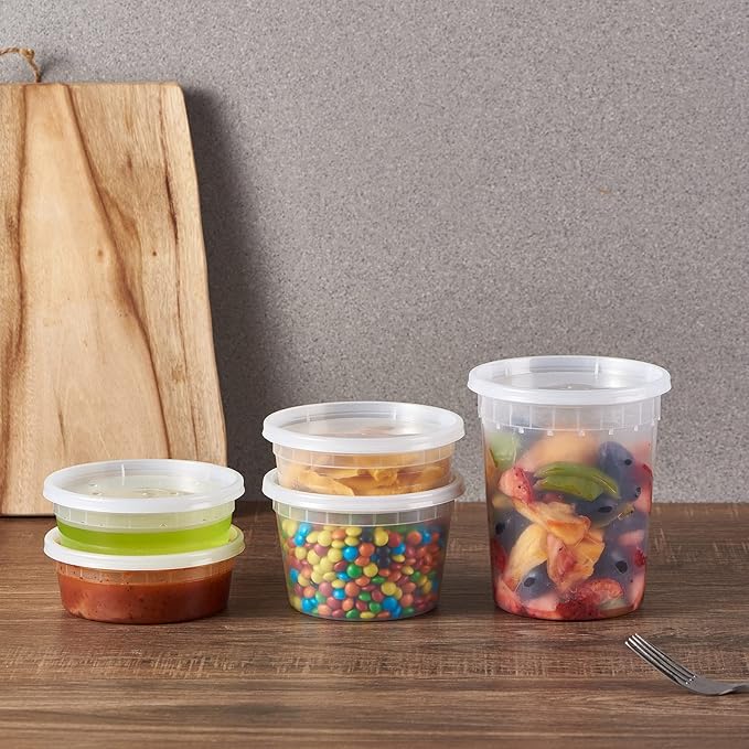 32oz Plastic Deli Containers, 240 Sets - Leakproof, Stackable, BPA Free, Microwavable, Freezer Safe