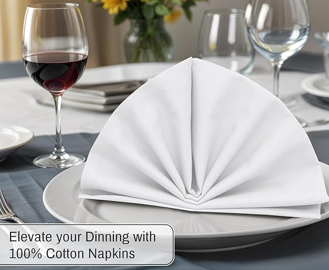 Ruvanti Cloth Napkins Set of 12, 18x18 Inches, 100% Cotton, Washable, Soft & Absorbent, Perfect for Wedding, Christmas, ‎Thanksgiving Dinners - White