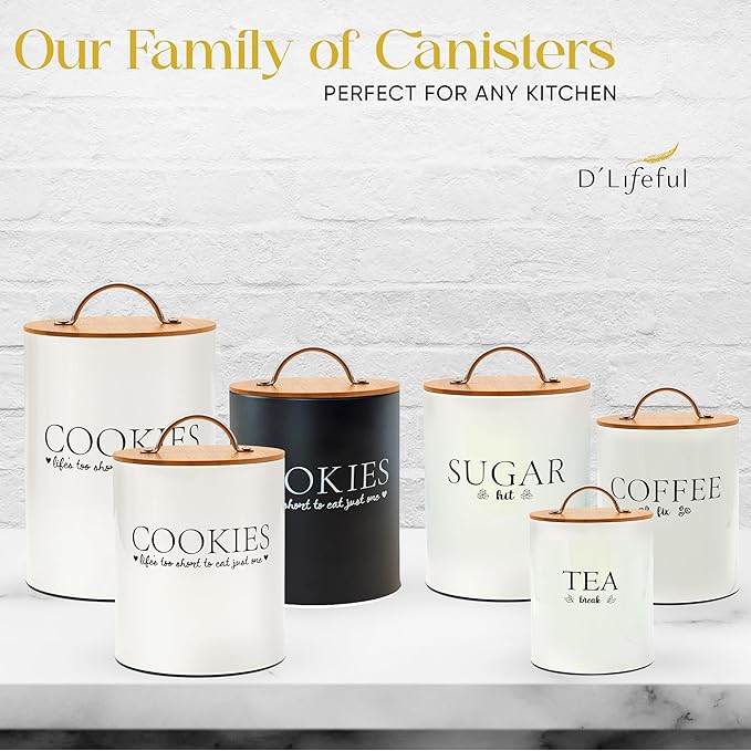 D'Lifeful Cookie Jar with Airtight Bamboo Lid – 1.1 Gallon Cute and Decorative Cookie Storage for Kitchen Countertop – Farmhouse Storage Tin for Freshness – Great Gift Idea