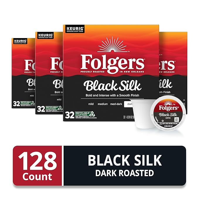 Folgers Black Silk Dark Roast Coffee, 128 Keurig K-Cup Pods