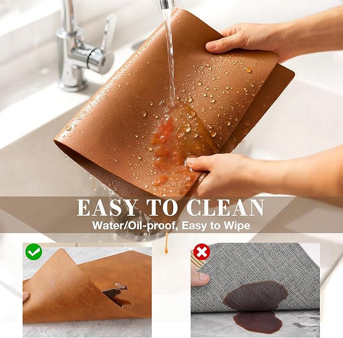 Roxifina Faux Leather Placemats Set of 6 - Vinyl Placemats Wipeable Waterproof Oil-Proof PU Place Mats Heat Resistant Reversible Table Mats for Dining, Kitchen, Outdoor, 12 x 17 Inch (Reddish Brown)