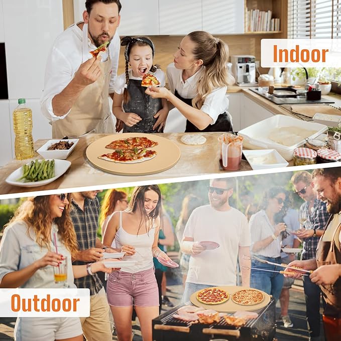 16 Inch Round Pizza Stone for Oven - Cordierite Baking Stone for Pizza, Cookies & Bread, Even Heating, Thermal Shock Resistant, Grill Pizza Stone with Stainless Steel Cutter & 20 PCS Parchment Papers