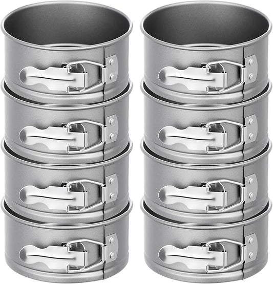 Sunnyray 8 Pcs 4 Inch Springform Pan for Baking Mini Cheesecake Pans with Removable Bottom Nonstick Leakproof Round Cake Mold Spring Form Molds for Mini Cheesecake Pizza and Quiches (Grey)