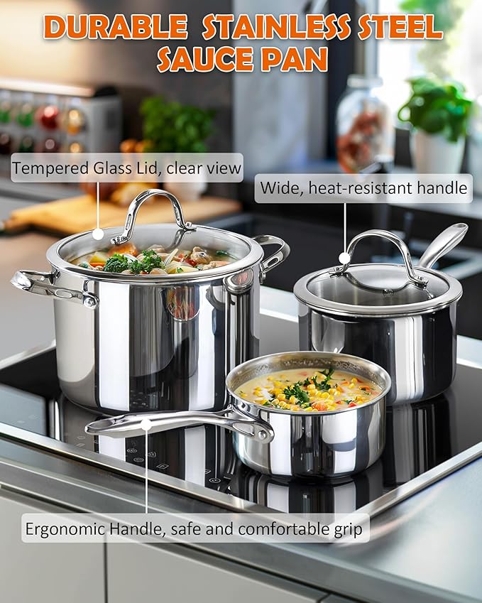 Cooks Standard Stainless Steel Saucepan with Lid, Multi-Ply Clad Sauce Pot 1.5-Quart, Silver