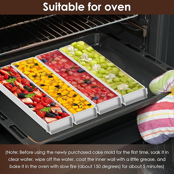 4 Pack Tiramisu Pan, Long Rectangle Cake Mold, Aluminum Alloy with Removable Frame Tiramisu Rectangle Trays for Tiramisu Cheesecake Mousse (4)