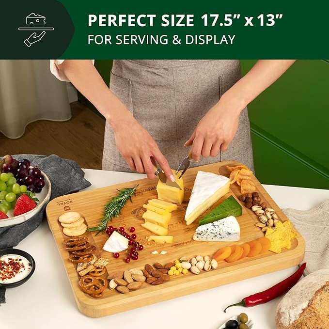 ROYAL CRAFT WOOD Extra Large Cheese Board - Bamboo Cheese Board and Knife Set - Charcuterie Board Set, Charcuterie Platter & Serving Tray