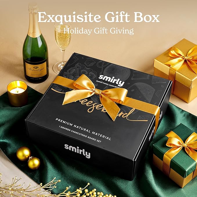 SMIRLY Charcuterie Boards Set - Large Bamboo Cheese Board Set - House Warming Gifts New Home, Wedding Gift for Couple, Bridal Shower Gift, Birthday Gifts for Women