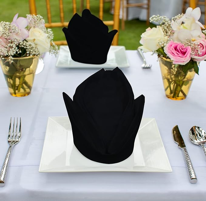 Kitchen Cloth Napkins 12 Pack 18X18 Inches Cotton Blend Soft Fabric with Hemmed Edges, Black Dinner Napkins Washable Reusable Durable Linen Napkins for Parties Table Setting Decor (Black) by PERLLI
