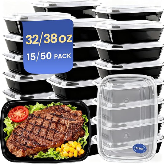 50 Pack 32 oz Meal Prep Containers Reusable BPA Free, Plastic Food Storage Containers with Lids, Leakproof Airtight To-Go Food Containers, Microwave & Freezer Safe