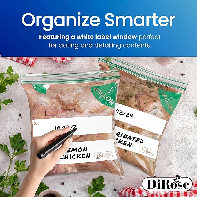 DiRose Gallon Bags Pack of 250 – 1 Gallon Reclosable Storage Bags – Practical and Durable Design – Food Safe Non-BPA Material – Easy Zip Closure – Ideal for Food, Snacks, Dog Treats, Organizing