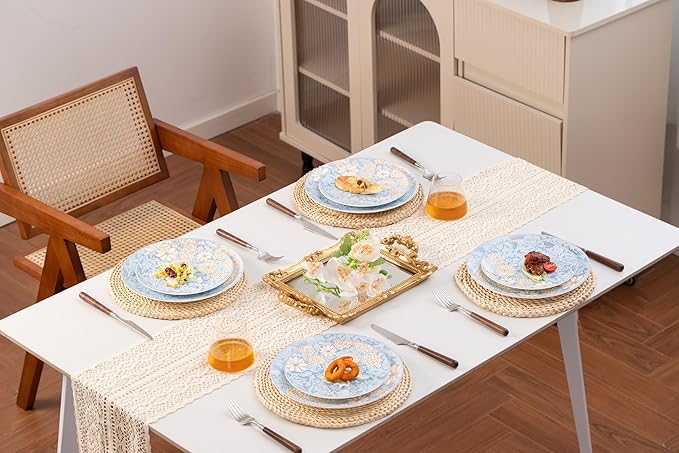 Bone China Plates and Bowels,12-Pieces Dinnerware Sets, Highly Chip and Crack Resistant, Dishwasher & Microwave Safe Dishes Set, Dense and Translucence