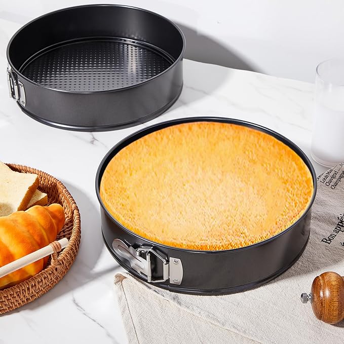 4 Pcs 10 Inch Non Stick Springform Pan with Removable Bottom Carbon Steel Round Springform Cheesecake Pan with Stainless Steel Spring Buckles for Baking Kitchens Restaurant(Black)