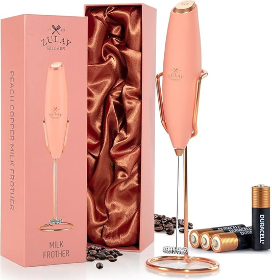 Zulay Kitchen Executive Series Luxury Gift Milk Frother with 4 Duracell Batteries – Handheld Electric Foam Maker for Coffee, Lattes & Hot Chocolate – Deluxe Finish, Ultimate Gift for Coffee Lovers
