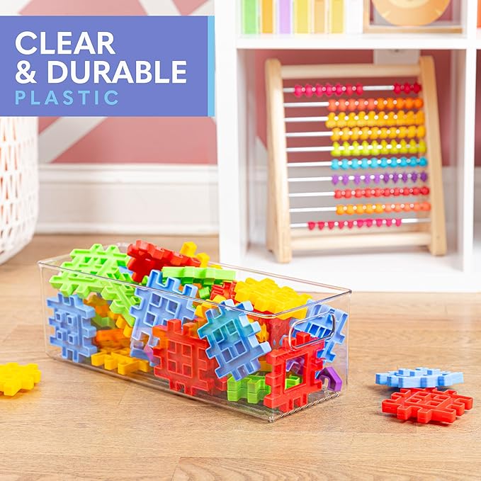 Plastic Food Storage Clear Container Bin with Handles for Organizing Kitchen, Pantry, Fridge, Freezer, Pantry, Bathroom. 14"x6"5"