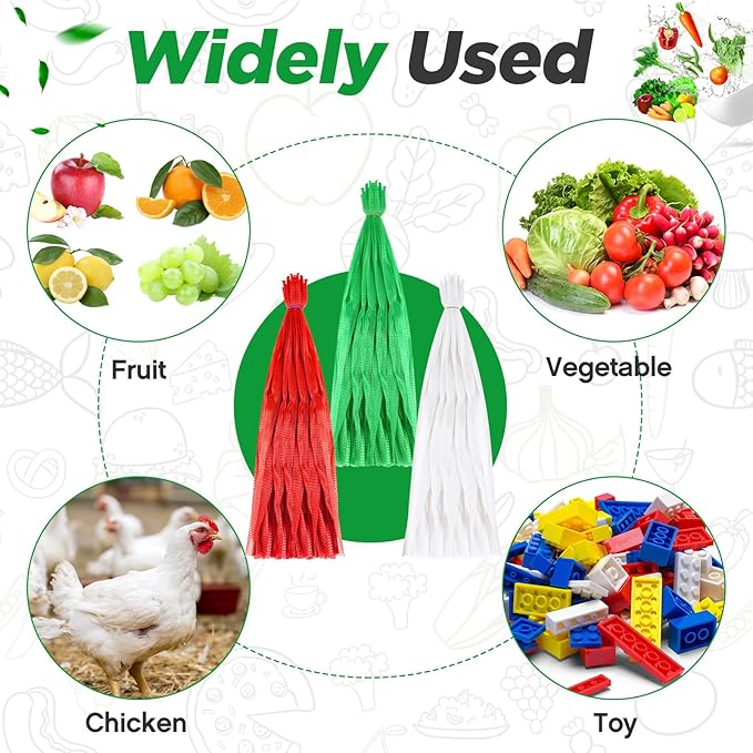 Windyun 1000 Pcs 20 Inch Reusable Mesh Nylon Netting Bulk, Fits Storage Egg Vegetable Seafood Fruits Bags Grocery Bags (Red, Green, White)