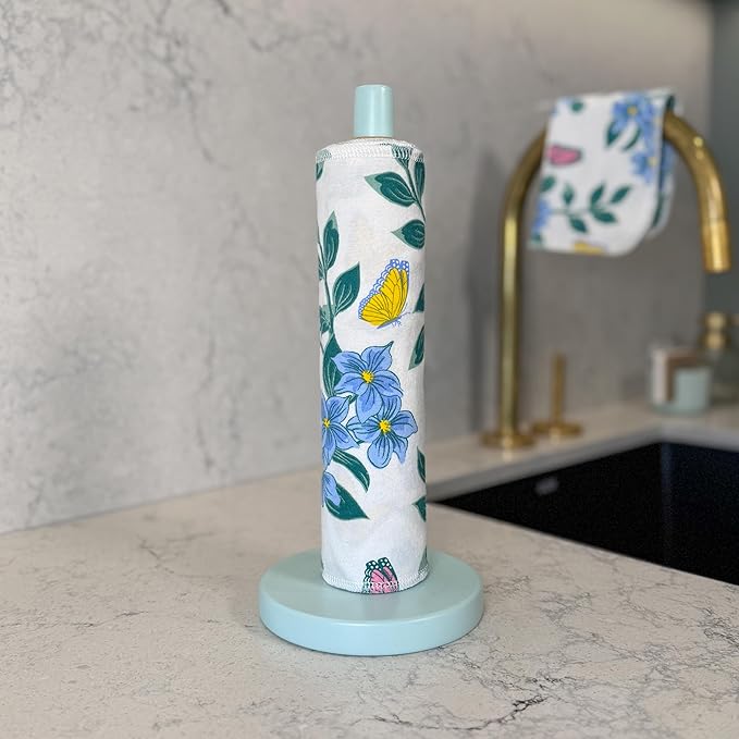 Reusable Paper Towels - 10 Pack - Roll of Washable Cotton Cloth Paper Towels - Paperless Reusable Napkins Cloth Washable - Absorbent + Long Lasting - Zero Waste Products - (Periwinkle)