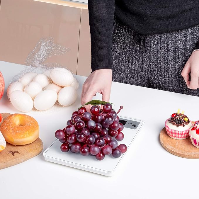 Digital Food Scale, Kitchen Scale for Cooking, Baking, and Weight Loss, 1g/0.03oz Precise Graduation, Tempered Glass （White）