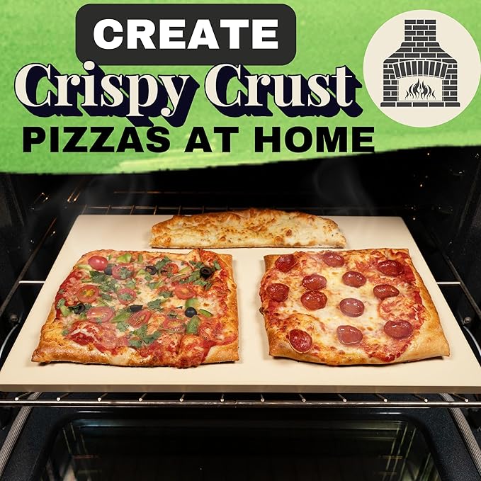 Large Pizza Stone for Oven 20 inch, with Silicone Mat and Dough Tool - Pizza Stone for Grill - Rectangular Pizza Oven Stone for Bread Baking - Thick Heavy Duty Stone 20" x 13.5" x 0.6"