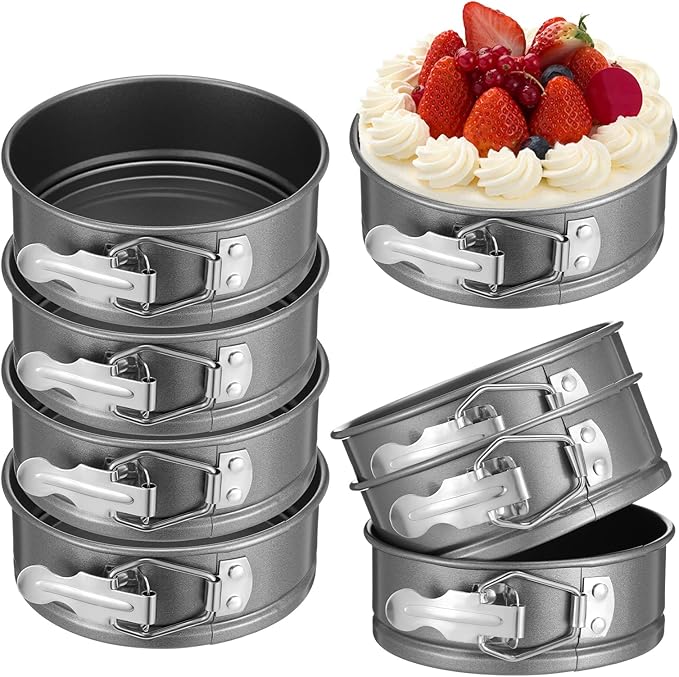 8 Pcs 4.7 Inch Springform Pan with Removable Bottom, Nonstick, Round Springform Cake Pan, Leakproof Mini Cheesecake Pan with Stainless Steel Spring Buckles for Baking Kitchens Restaurant (Black)