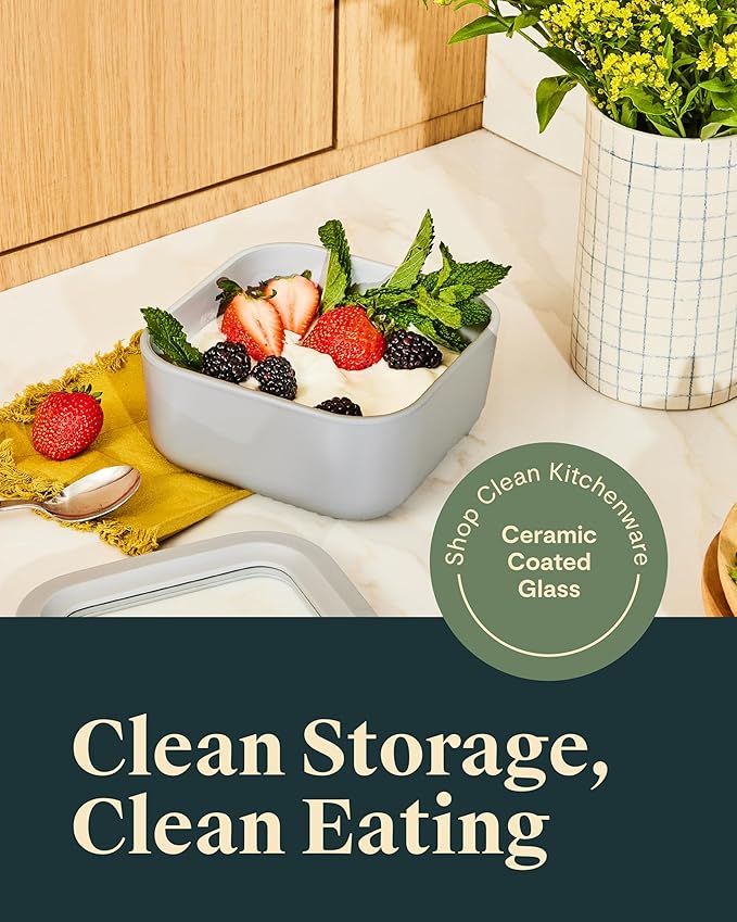 Caraway 2pc Glass Food Storage Set - 4.4 Cup Food Containers (2) - Ceramic Coated - Non Toxic, Non Stick Lunch with Lids - Dishwasher, Oven, & Microwave Safe - Perracotta